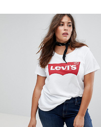 Женская бело-красная футболка с круглым вырезом с принтом от Levi's Plus