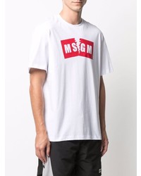 Мужская бело-красная футболка с круглым вырезом с принтом от MSGM