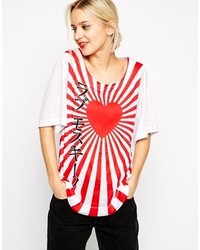 Женская бело-красная футболка с круглым вырезом с принтом от Love Moschino