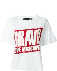 Женская бело-красная футболка с круглым вырезом с принтом от Love Moschino