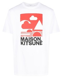 Мужская бело-красная футболка с круглым вырезом с принтом от MAISON KITSUNÉ