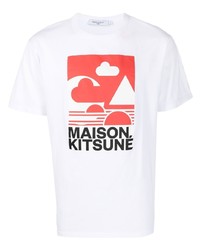 Мужская бело-красная футболка с круглым вырезом с принтом от MAISON KITSUNÉ