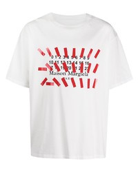 Мужская бело-красная футболка с круглым вырезом с принтом от Maison Margiela