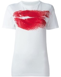 Женская бело-красная футболка с круглым вырезом с принтом от Maison Margiela