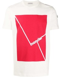 Мужская бело-красная футболка с круглым вырезом с принтом от Moncler