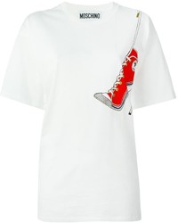 Женская бело-красная футболка с круглым вырезом с принтом от Moschino