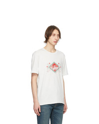 Мужская бело-красная футболка с круглым вырезом с принтом от Saint Laurent