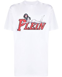 Мужская бело-красная футболка с круглым вырезом с принтом от Philipp Plein