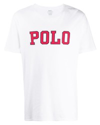 Мужская бело-красная футболка с круглым вырезом с принтом от Polo Ralph Lauren