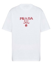 Мужская бело-красная футболка с круглым вырезом с принтом от Prada