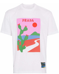 Мужская бело-красная футболка с круглым вырезом с принтом от Prada