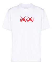 Мужская бело-красная футболка с круглым вырезом с принтом от Sacai