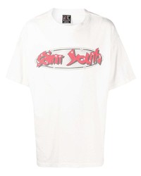Мужская бело-красная футболка с круглым вырезом с принтом от SAINT MXXXXXX