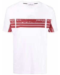 Мужская бело-красная футболка с круглым вырезом с принтом от Stone Island