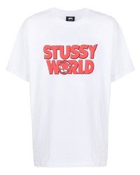 Мужская бело-красная футболка с круглым вырезом с принтом от Stussy