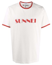 Мужская бело-красная футболка с круглым вырезом с принтом от Sunnei