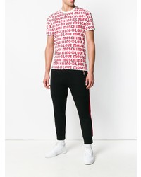 Мужская бело-красная футболка с круглым вырезом с принтом от Love Moschino
