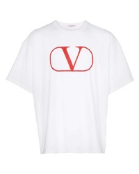 Мужская бело-красная футболка с круглым вырезом с принтом от Valentino