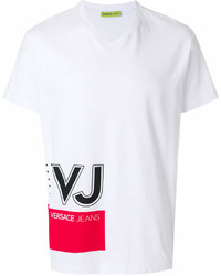 Мужская бело-красная футболка с круглым вырезом с принтом от Versace