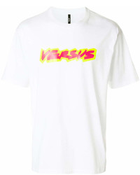 Мужская бело-красная футболка с круглым вырезом с принтом от Versus