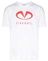 Мужская бело-красная футболка с круглым вырезом с принтом от VIVENDII