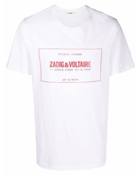 Мужская бело-красная футболка с круглым вырезом с принтом от Zadig & Voltaire