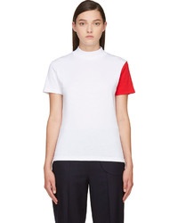 Женская бело-красная футболка с круглым вырезом