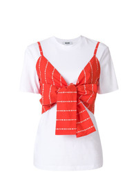 Женская бело-красная футболка с круглым вырезом от MSGM