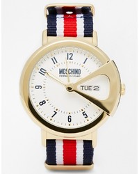 Бело-красно-синие часы из плотной ткани в вертикальную полоску