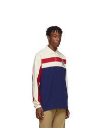 Мужской бело-красно-синий свитер с воротником поло в горизонтальную полоску от Gucci
