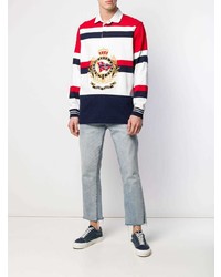 Мужской бело-красно-синий свитер с воротником поло в горизонтальную полоску от Polo Ralph Lauren