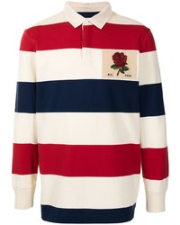 Мужской бело-красно-синий свитер с воротником поло в горизонтальную полоску от Kent & Curwen