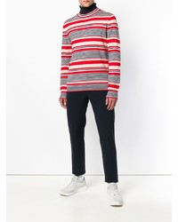Мужской бело-красно-синий свитер с круглым вырезом в горизонтальную полоску от A.P.C.