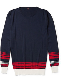 Мужской бело-красно-синий свитер с круглым вырезом в горизонтальную полоску от Piombo