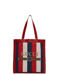 Мужская бело-красно-синяя большая сумка из плотной ткани в вертикальную полоску от Gucci