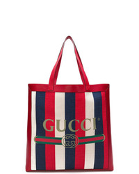Мужская бело-красно-синяя большая сумка из плотной ткани в вертикальную полоску от Gucci