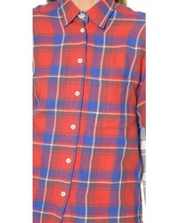 Женская бело-красно-синяя классическая рубашка в шотландскую клетку от R 13