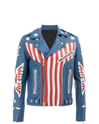 Бело-красно-синяя кожаная косуха с принтом