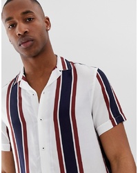 Мужская бело-красно-синяя рубашка с коротким рукавом в вертикальную полоску от Burton Menswear