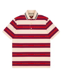 Мужская бело-красно-синяя футболка-поло в горизонтальную полоску от Gucci