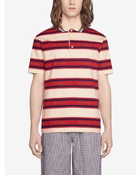 Мужская бело-красно-синяя футболка-поло в горизонтальную полоску от Gucci