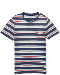 Мужская бело-красно-синяя футболка с круглым вырезом в горизонтальную полоску от Polo Ralph Lauren
