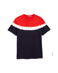 Бело-красно-синяя футболка с круглым вырезом с принтом тай-дай
