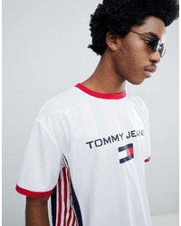 Мужская бело-красно-синяя футболка с круглым вырезом с принтом от Tommy Jeans