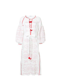 Бело-красное платье-крестьянка с вышивкой от March 11