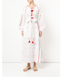 Бело-красное платье-крестьянка с вышивкой от March 11