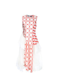Бело-красное платье-миди с цветочным принтом