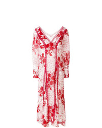 Бело-красное платье-миди с цветочным принтом от Ermanno Scervino
