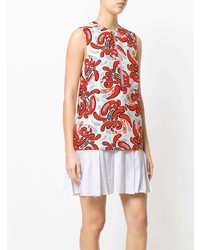 Бело-красное платье прямого кроя с принтом от Dondup
