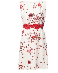 Бело-красное платье с плиссированной юбкой с принтом от Giamba